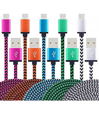 Android Charger Cable,Sicodo 5Pack 6FT Premium Nylon Braided Cables USB Cable Cord High Speed Charger Cables for Samsung Galaxy S7, Note 5, HTC, Motorola, Sony and More Android Phones