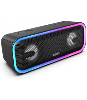 Bluetooth Speakers, DOSS SoundBox Pro+ Wireless Bluetooth Speaker with 24W Impressive Sound, Booming Bass,15Hrs Playtime, Wireless Stereo Pairing, Mixed Colors Lights, IPX5, 66 FT Wireless Range-Black