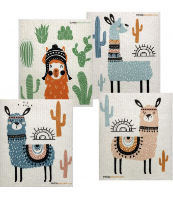Mixed Llama Set of 4 Cloths Swedish Dishcloths (One of Each Design) | ECO Friendly Sponge Cloth | Paper Towel Replacement