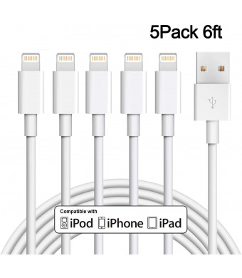 iPhone Charger, Sundix 5 Pack 6ft Lightning Cable iPhone Charging Syncing Cord Charger Cable Compatible iPhone X 8 8Plus 7 7Plus 6S 6Splus 6 6Plus SE 5 5S 5C More