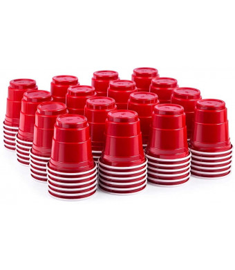 100ct 2oz Shot Glasses Disposable, Cute Red Mini Plastic Cups, Small Size Perfect for Party Games, Jello Shots, Jager Bomb, Tasting, Samples
