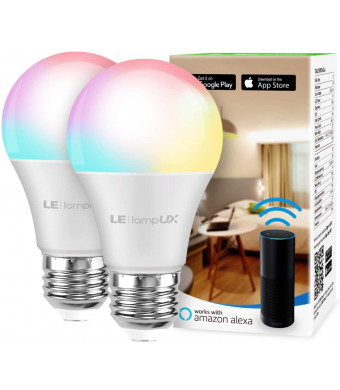 Alexa Smart Light Bulb, RGB Color Changing LED Bulbs, Works with Alexa and Google Home, Dimmable A19 E26 Bulb 60 Watt Equivalent, 2.4GHz WiFi Only, No Hub Required, 2 Pack