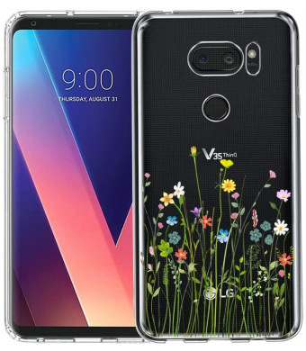 LG V35 ThinQ Case, Unov Clear with Design Soft TPU Shock Absorption Slim Embossed Pattern Protective Back Cover for LG V30S ThinQ V30 Plus V30 (Flower Bouquet)