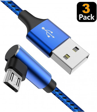 Micro USB Cable 90 Degree Right Angle [3 Pack / 10FT] Fast Charging Cable Quick Charger, CTREEY High Speed Android Charging Cords for Galaxy S7 S6 J8 J7 Note 5,Kindle,LG,PS4,Camera (Blue)