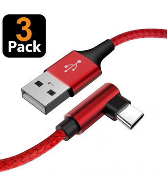 [3 Pack] Galaxy S10 Charger YWXTW Type C USB Cable 9FT [Case Friendly] 90 Degree Durable Nylon Braided Fast Charging Cable for Galaxy S20 S10 S9 S8 Plus Note 9 Note 8, Pixel 3 XL, LG G7 (Red 10FT)