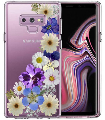 Unov Galaxy Note 9 Case, Clear with Design Soft TPU Shock Absorption Slim Embossed Dried Floral Pattern Protective Back Cover for Samsung Galaxy Note 9(Flower Blossom)