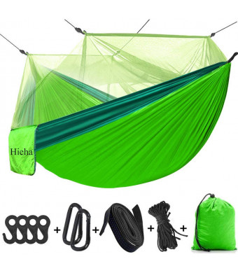 Hieha Camping Hammock with Mosquito Net, Portable Double/Single Hammocks with Bug Insect Net, Tree Straps and Carabiners for Outdoor Backpacking, Travel (Upgraded Version Easy Assemble The Net)