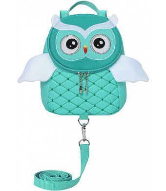 Toddler Girls Boys Cute Butterfly Owl Penguin Backpacks with Safety Leash Kid Child Anti-Lost Bags for 2-5 Years (Owl Light Green)
