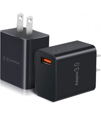 QC 3.0 Wall Charger, OKRAY 2 Pack 18W Fast Charging USB Wall Charger Power Adapter USB Plug Compatible 10W Wireless Charger, iPad Pro, Tablets, iPhone, Samsung Galaxy S10/S9/S8, LG, HTC (Black Black)
