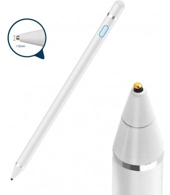 Stylus Pen for Touch Screens Rechargeable 1.5mm Fine Point Active Stylus Pen Smart Pencil Digital Compatible iPad and Most Tablet (White 1)