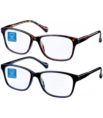 Blue Light Blocking Computer Glasses 2 Pack Anti Eye Eyestrain Unisex(Men/Women) Glasses with Spring Hinges UV Protection (Black and Twilight)