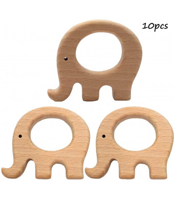 Alenybeby 10pcs DIY Natural Handmade Baby Teething Toys Organic Beech Wooden Elephant Teether Eco-Friendly Safe Wooden Pendant Can Chew Baby Montessori Toy (Fat Elephant 10pcs)