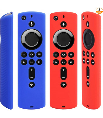 [2 Pack] Silicone Cover Case for Fire TV Stick 4K / Fire TV (3rd Gen) Compatible with All-New 2nd Gen Alexa Voice Remote Control (Red and Blue)