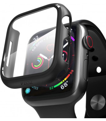 pzoz Compatible Apple Watch Series 5 / Series 4 Case with Screen Protector 44mm Accessories Slim Guard Thin Bumper Full Coverage Matte Hard Cover Defense Edge for Women Men New Gen GPS iWatch (Black)