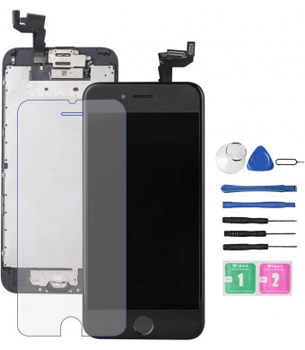 for iPhone 6S Screen Replacement Black, Bsz4uov LCD Touch Digitizer Complete Display for A1633, A1688, A1700,with Home Button Proximity Sensor Ear Speaker Front Camera Screen Protector and Repair Tool