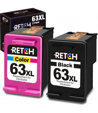 RETCH Re-Manufactured Ink Cartridge Replacement for HP 63XL 63 XL for Envy 4520 4516 Officejet 5255 5258 3830 4650 3831 3833 4655 DeskJet 1112 3630 3632 2130 2132 (1 Black 1 Tri-Color)