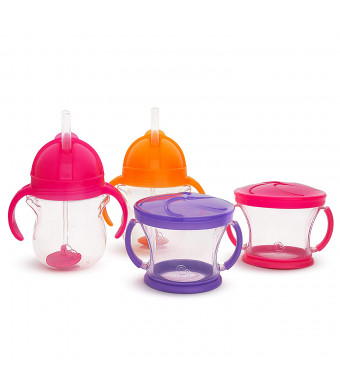 Munchkin Happy Snacker Snack Catcher and Sippy Cup Set, 4 Pack, Pink/Purple/Orange