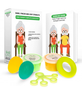 Healthy Seniors Complete Hand Therapy Set - Perfect for Rheumatoid Arthritis: Reduce Stiffness and Pain, Increase Strength and Flexibility. Best Stroke Rehab Equipment