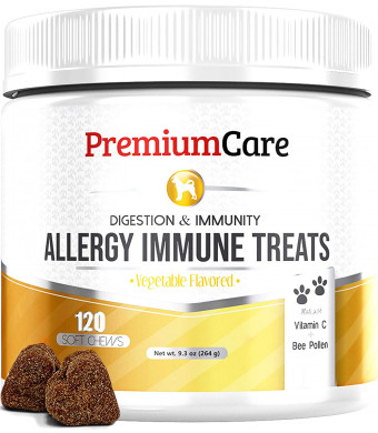 Allergy Relief Immune Supplement For Dogs - Made In USA - Treats Allergies, Skin Itch, Hot Spots And More - Provides Itch Relief, Promotes Skin and Coat, and Improves Digestion - 120 Chew Treats