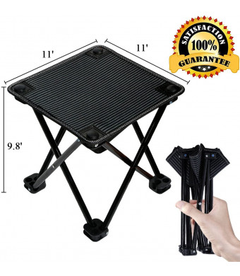 Folding Portable Camping Stool Mini Lightweight Sturdy Collapsible Chair for Camping, Fishing, Hiking, Fishing, Travel, Beach, Picnic with Portable Bag, Black (Black-Medium)