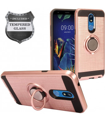 Z-GEN - LG K40 /X420 - Hybrid Phone Case w/Ring Stand + Tempered Glass Screen Protector - RS2 Rosegold