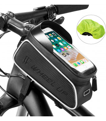 FISHOAKY Bike Front Frame Bags, Waterproof Bicycle Phone Mount Bag, Sensitive Touch Screen Sun Visor Large Capacity Top Tube Bike Bag Fits for iPhone X Xs Max 8 Plus Below 6.5"