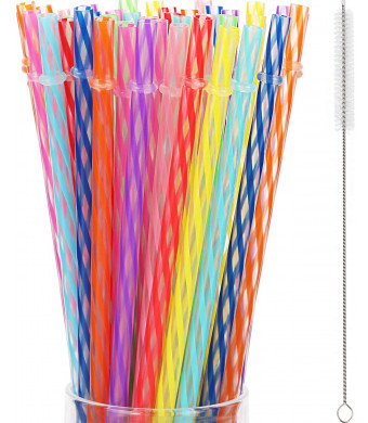 50 Pieces Reusable Drinking Straw Thick Plastic Straws with Cleaning Brush Straw Cleaner (11 Inch, Multi Color 2)