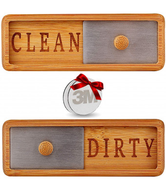 TEYGA Bamboo Dishwasher Magnet - Unique Clean / Dirty Shutter Sign with Brushed Stainless Steel Gliding Window - Position on Dishwashing Machine with No-Scratch Strong Magnets or 2-Sided Tape Included