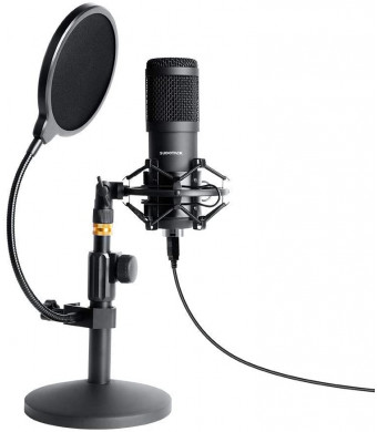 USB Streaming Podcast PC Microphone, SUDOTACK Professional 192kHz/24bit Studio Cardioid Condenser Mic Kit with Sound Card Boom Arm Shock Mount Pop Filter, for Skype Youtuber Karaoke Gaming Recording