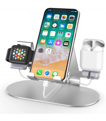 3 in 1 Aluminum Charging Station for Apple Watch Charger Stand Dock for iWatch Series 4/3/2/1,iPad,AirPods and iPhone Xs/X Max/XR/X/8/8Plus/7/7 Plus /6S /6S Plus/
