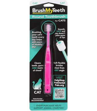 Brush My Teeth Cat Toothbrush - Round Soft Pet Toothbrush - Soft Flexible Bristles for Safe and Gentle Brushing, 1 Count