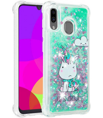 ISADENSER Samsung Galaxy A20 Case Galaxy A30 Clear Case Soft TPU Glitter Stylish with air Corner 3D Hearts Quicksand Shiny Flowing Liquid Protective Cover for Samsung Galaxy A20 / A30 Cool Unicorn YB