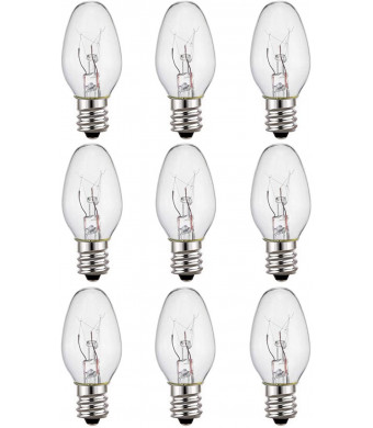 9-Pack,7 Watt Salt Lamps and Night Light Replacement Bulbs, Crystal Clear Glass,C7/7 Watt/120 V/45 Lumen,E12 Candelabra Base Long Life Incandescent Bulbs