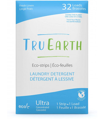 Tru Earth Eco-Strips Laundry Detergent (Fresh Linen Scent, 32 Loads) - Eco-friendly Ultra Concentrated Compostable and Biodegradable Plastic-Free Laundry Detergent Sheets