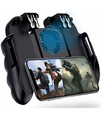 4 Trigger Mobile Game Controller with Cooling Fan for PUBG/Call of Duty/Fotnite [6 Finger Operation] YOBWIN L1R1 L2R2 Gaming Grip Gamepad Mobile Controller Trigger for 4.7-6.5" iOS Android Phone