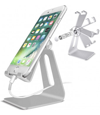 POKANIC Cell Phone Stand Dock Holder Cradle Mount Organizer Charger StationTable, Desktop Bed Office School Kitchen Travel Foldable Portable Adjustable, Multi-Angle Aluminum Non-Slip, Kids (Silver)