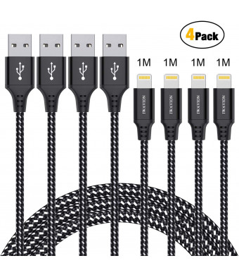 IWAVION iPhone Charger Cable, 4pack 3ft/1m Lightning Cable Nylon Braided iPhone Cable USB Sync Cord Fast iPhone Charging Cable for iPhone Xs Max X XR 8 7 6s 6 Plus SE 5 5s, iPad Mini/Air, iPod