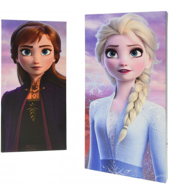Disney Frozen 2 2Piece LED Canvas Wall Art Featuring Anna and Elsa, 7" W x 14" H (Eachpiece), Multi