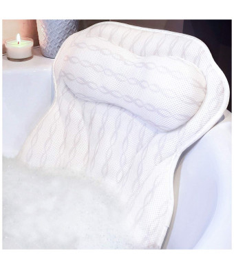 Bath Pillow Luxury Bathtub Pillow, Ergonomic Bath Pillows for Tub Neck and Back Support, Bath Tub Pillow Rest 3D Air Mesh Breathable Bath Accessories for Women and Men, Spa Pillow, Powerful Suction Cups