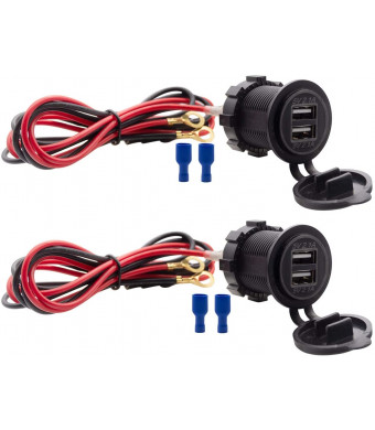 Dual USB Charger Socket Waterproof Power Outlet 12V/24V 2.1A and 2.1A for Car Boat Marine RV Mobile Blue LED
