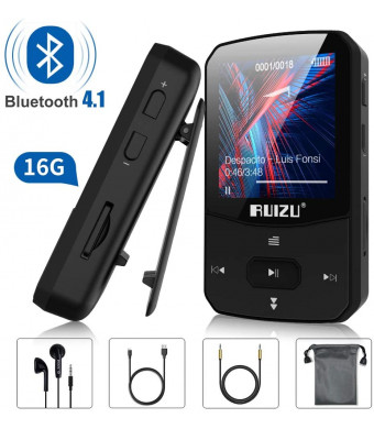 Clip Mp3 Player with Bluetooth 4.1, 16GB Lossless Sound Music Player with FM Radio Voice Recorder Video Earphones for Running, Support up to 128GB(Black)