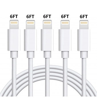 Lightning Charger Cable iPhone Charger Cable 5 Pack 6FT USB Fast Charging Syncing Cord Cables Compatible iPhone XS/Max/XR/X/8/8Plus/7/7P/6S/iPad/IOS White sharllen