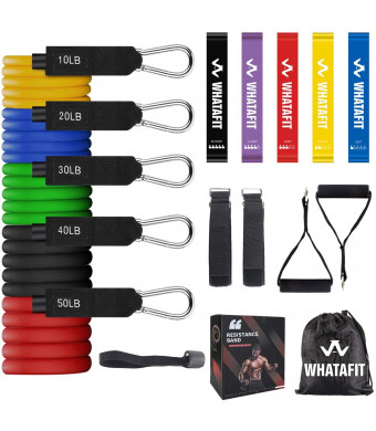 Whatafit Resistance Bands Set (16pcs), Exercise Bands with Door Anchor, Handles,Waterproof Carry Bag, Legs Ankle Straps for Resistance Training, Physical Therapy, Home Workouts (Set3)