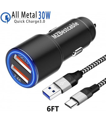 Car Charger Fast Charging for Moto G7 G6 G8 Play Plus,G Stylus,G Power,Z4 Z5 Z3 Z2 Z Play/Force,X4,One Action/Zoom,30W Adapter,2 USB Port:Quick Charge 3.0+2.4A+6FT USBC Cord-Not for Motorola G6Play
