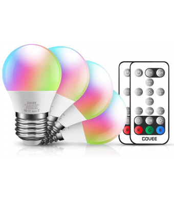 Govee Color Changing Light Bulbs with Remote, 3W 300lm RGBW LED Light Bulbs Dimmable, Multicolor Decorative Lighting Bulb for Home, Stage, Party, Warm White 2700K, Cool White 6500K (4 Pack)