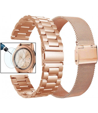 Valkit Compatible Galaxy Watch 42mm Band Rose Gold Women, 2 Pack 20mm Stainless Steel Solid Wrist Bands Business Bracelet Metal Strap Replacement for Galaxy Watch 42mm/Galaxy Watch Active/Active2