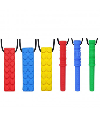 Chew Necklace by GNAWRISHING - 6-Pack - Perfect for Autistic, ADHD, SPD, Oral Motor Children, Kids, Boys, and Girls (Tough, Long-Lasting)