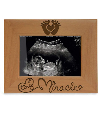 KATE POSH - Tiny Miracle Engraved Natural Wood Picture Frame, New Baby, New Dad and Mom, Parents Gifts, Ultrasound, Sonogram, Baby Gift, Pregnancy Gift, Baby Announcement Photo Frame