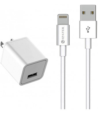 USB Charger, Spater Travel Home Wall Charger and a Charging Cable C ompatible with iPhone X, iPhone 8, iPhone 7, iPhone 6, iPhone 5, iPad Mini, iPod Touch, iPods (White)