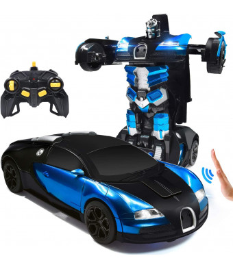 Trimnpy RC Cars Robot for Kids Remote Control Car Transformrobot Gesture Sensing Toys with One-Button Deformation and 360Rotating Drifting 1:14 Scale , Best Gift for Boys and Girls (Blue)